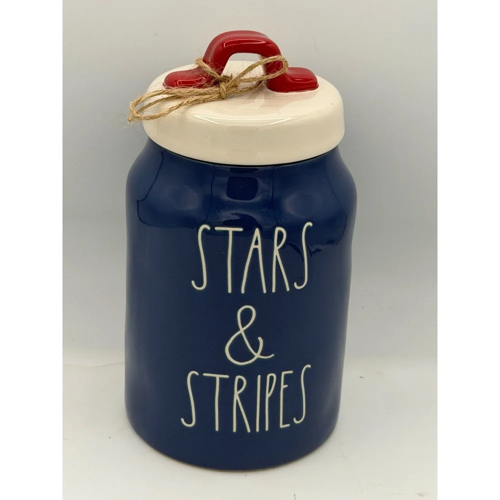 Rae Dunn Stars & Stripes Blue Canister HTF Rare Patriotic 4th of July Farmhouse